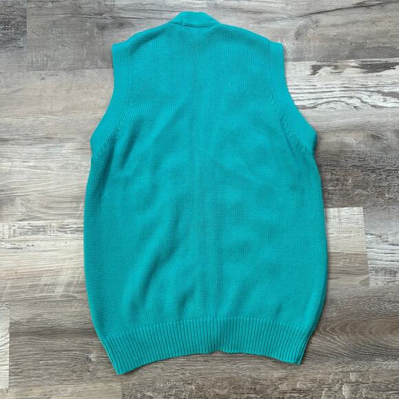Vintage Izod Club Teal Knit Sweater Vest Floral Embroidered Button Front M - Picture 5 of 5